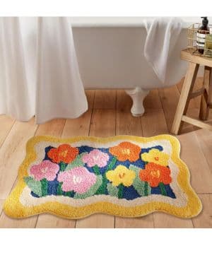 Aldopein Tapete de baño bohemio floral antideslizante, lavable, bonita alfombra de baño de flores absorbente