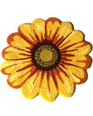 Alfombra Syhonic hecha a mano con diseño de girasol, 25 x 25 pulgadas, con forma de flor, lavable, antideslizante