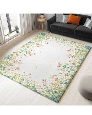 Alfombra de Verde, 80 x 150 cm Alfombras de Felpa Suaves Paisaje Natural Flores slfombras Antideslizantes Lavable Dormitorio salón
