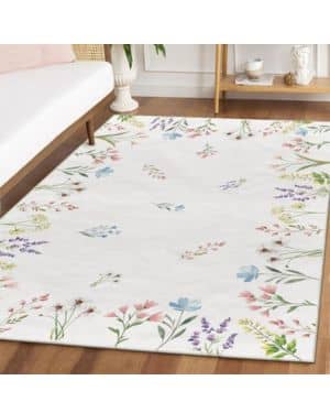 Artoid Mode Alfombra para primavera, 160 x 220 cm, diseño de margaritas y hojas, para verano, antideslizante