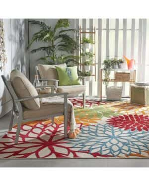 NOURISON Aloha - Alfombra para Interior y Exterior (1,8 x 2,9 m), diseño Floral, Multicolor