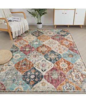 Xfrog Alfombra con Flores, Estilo Bohemio, Antideslizante, Lavable, salón, Dormitorio, habitación Infantil, 120 x 160 cm