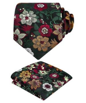 Alizeal Corbata con estampado de flores para hombre con bolsillo cuadrado, elegante, único para negocios