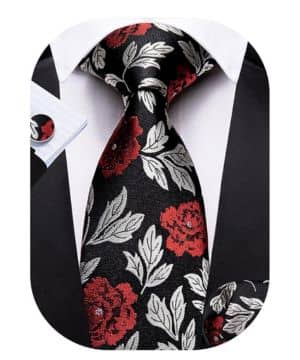 Barry.Wang Corbatas de flores para hombre, conjunto de corbata de seda con pañuelo y gemelos, boda, negocios