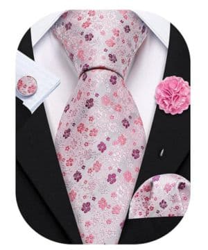 Barry.Wang Juego de gemelos cuadrados de seda para hombre, corbata floral con diseño de flores, para boda, fiesta, negocios