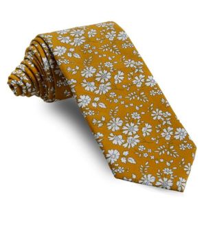 Cencibel Smart Casual Corbata Liberty Capel Amarillo Dorado Flores Blancas