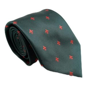 Genérico Corbata seda verde con flor de lis roja