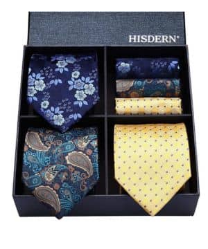 HISDERN Corbatas y pañuelo de hombre (Pack de 3), Conjunto Elegante de corbata para seda hombres