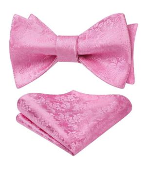 HISDERN Pajaritas Hombre y Pañuelo Ajustable Pajarita Rosa para Hombre Flore Seda Pajarita para Fiesta de Boda…