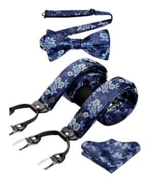 HISDERN Tirantes Hombres Paisley Tartán Color Sólido Puntos Set de Tirantes y Pajarita para Hombre Elásticos y Ajustables