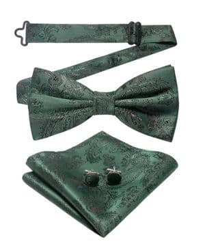 JEMYGINS Pajarita para hombre con diseño de anacardo retro con gemelos y pañuelo de bolsillo