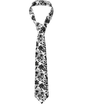 zerosevenee Corbata elegante con estampado de flores en blanco y negro, para hombre, corbata de moda, para negocios, bodas, fiestas