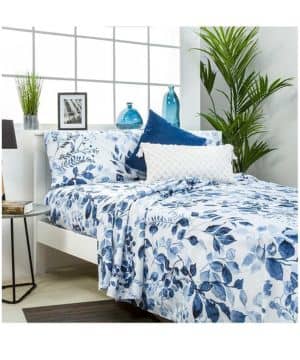 COTTON ARTean Juego de sabanas SERELLA Azul Cama de 150 x 190 200. HIPOALERGENICA