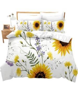 Juego de Cama Girasol,King,impresión 3D,Elegante Pastoral Funda de edredón Flores de Flores Ultra Suave