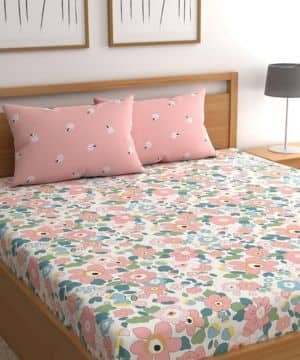 LOOMLYFE Sábana de microfibra de algodón suave para cama doble, tamaño 90 x 100 pulgadas, con 2 fundas de almohada