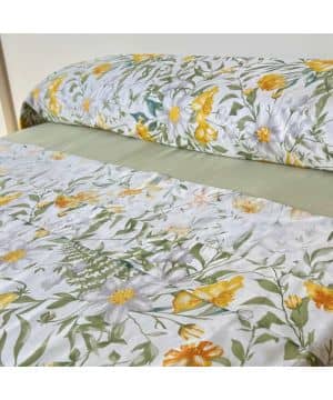 PETIT ALO Juego de Sábanas Cama Algodón Suave Estampado Flores Amarillas Juego Sábanas Cama 90, Cama 135 y Cama 150