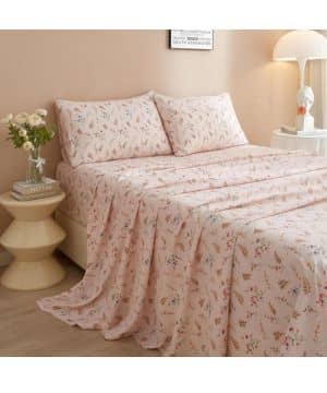 Sábanas florales rosas para cama de tamaño Queen, sábanas de microfibra suave, sábanas de cama botánicas vintage