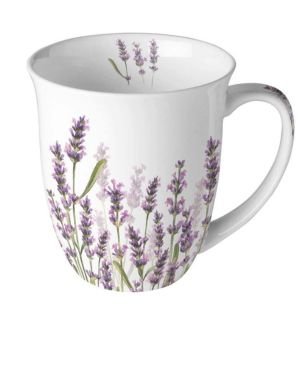 Ambiente Taza de café con diseño de lavanda, 400 ml, color blanco