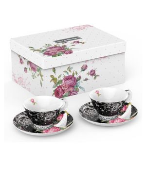 London Boutique Juego de 2 Tazas de té y platillos de la Tarde, diseño de Flores Vintage, 200 m, Color Negro