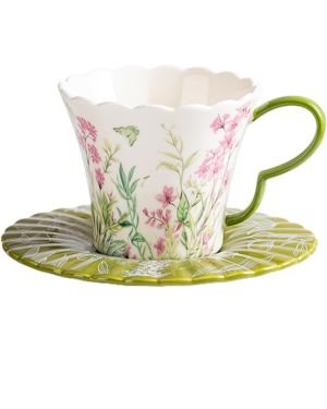 OHAANYY Taza Café Porcelana Platillo Vajilla Flores Mariposas Té Verde