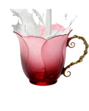 Taza de café de vidrio degradado, vasos florales, taza estética en forma de pétalo con mango de vid. Taza hecha a mano con diseño de flores