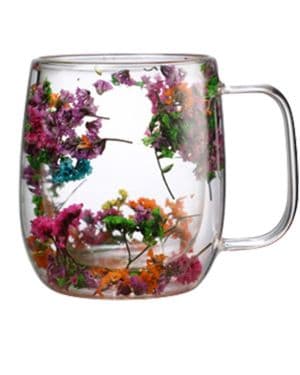 Tazas Té de Vidrio - Flores Secas Tazas Café Vidrio de Doble Pared - Decoraciones Flores