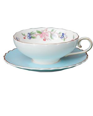 fanquare Taza y Platillo de Porcelana de Colores, Taza de Café con Flor de Loto Rosa y Pájaro, Taza de Té