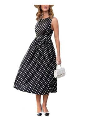 CUPSHE Vestido de verano para mujer, sin mangas, elegante, vintage, línea A, vestido largo con lunares