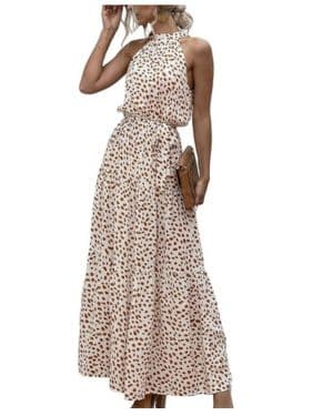 EFOFEI Mujer Boho Floral Holgado Vestidos Cóctel Noche Vestido Playa Vacaciones Boda Vestidos Halter Cuello