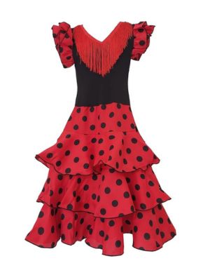 Flamifeel Vestido Flamenco Rojo Lunares Negro Niña