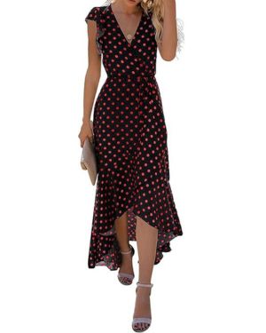 GRECERELLE Womens Summer Maxi Dress Boho Floral Cocktail Midi Polka Dot Wrap Dresses