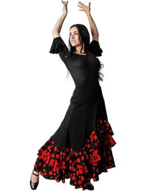 Gojoy shop- Falda Profesional de Lunares para Baile Danza Flamenco o Sevillanas para Mujer con 3 Volantes