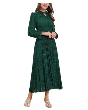 IDOPIP Vestido midi de otoño para mujer, diseño de lunares suizos, manga larga, cuello en V, elegante, casual