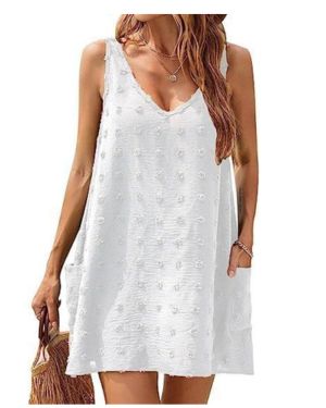 TANMESSO Vestido de verano suizo de lunares para mujer, cuello en V, salida de baño de playa con bolsillos