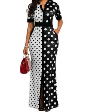 VERWIN Fashion Vestido de Manga Corta con Cuello Redondo para Mujer