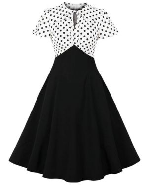 Wellwits Vestido de cóctel con cuello vintage de los años 40 con lazo frontal para mujer