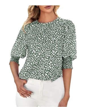 2025 Camiseta Mujer Manga Corta Volantes Verano Moda Impresión de Lunares Camisa Blusa Cuello Redondo