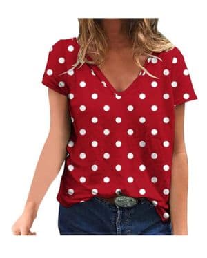 2025 Camiseta de Manga Corta Mujer Moda impresión de Lunares Camisa Verano Suelto Cuello Redondo Tumblr