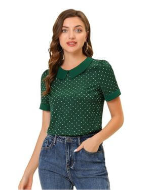 Allegra K Blusa vintage de lunares con cuello Peter Pan de los años 50 para mujer