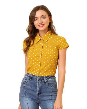 Allegra K Camiseta De Manga Corta Vintage con Lunares para Mujer