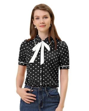 Allegra K Camiseta De Manga Corta con Cuello Peter Pan Y Lunares para Mujer