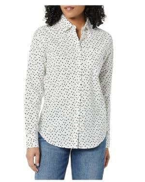 Amazon Essentials Camisa de Popelina Abotonada con Manga Larga y Corte Clásico Mujer