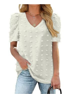 Aokosor Camisetas de verano para mujer, cuello en V, manga abombada, blusas de punto suizo