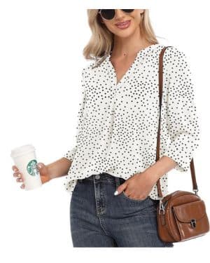 BEIGAI Blusas de verano de gasa para mujer, manga 3 4, cuello en V, elegantes camisetas casuales