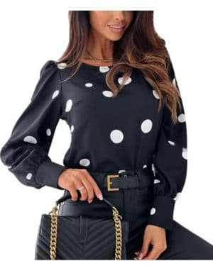Camisa de invierno para mujer, cómoda fibra de poliéster, ajuste holgado, blusa con estampado de lunares