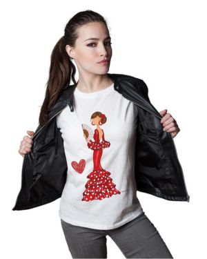 Camiseta Flamenca 100_ algodón orgánico de Manga Corta para Mujer
