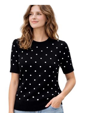 Camiseta de lunares para mujer Camiseta fina elástica con estilo moderno Versión manga corta o sin mangas