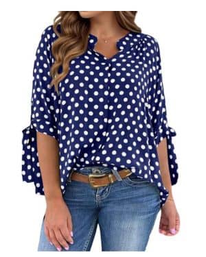 Cicy Bell Blusa con cuello en V para mujer, diseño de lunares