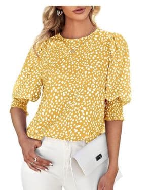 Cicy Bell Blusa de manga 3 4 para mujer, diseño de lunares, informal, oficina, trabajo, cuello redondo
