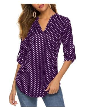 Halife Blusas tipo túnica con cuello en V y manga 3 4 enrollables para mujer